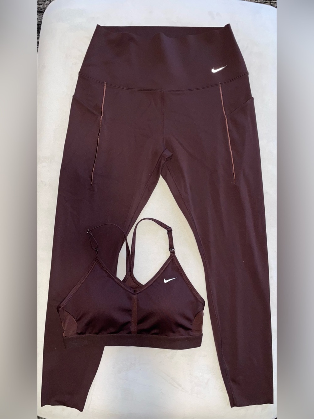 Nike Chocolate Brown High-Waist Leggings with Matching Sports Bra